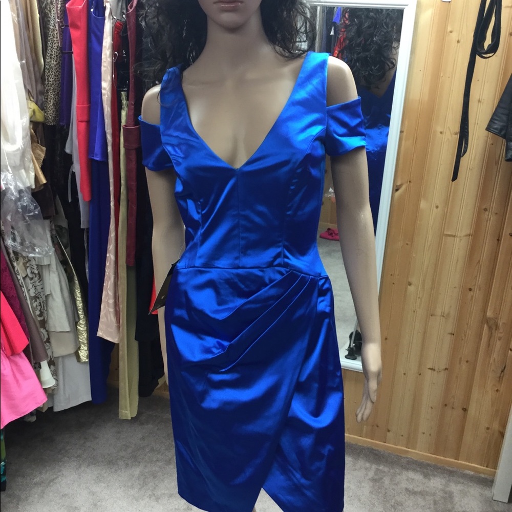 Bebe blue satin wrap dress 8 NWT